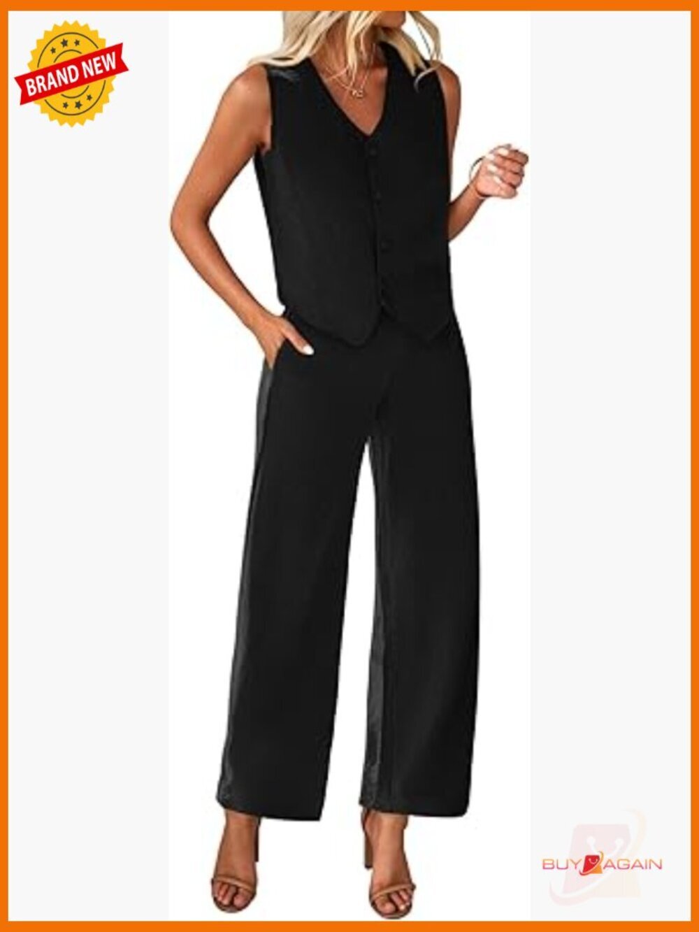 2 Piece Pantsuit Set Women Dressy Summer Crop Vest Blazer Wide Leg Pants